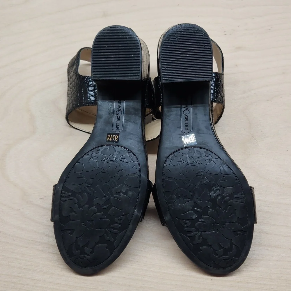 Andrew Geller Burbank Black Crocodile Sandals Platforms Buckle Women's Sz 8 1/2M